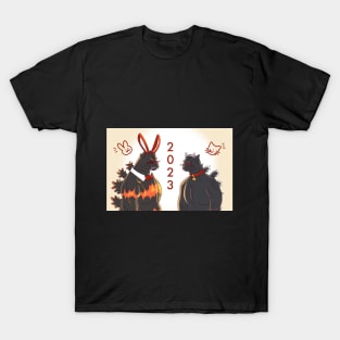 bunny (burning) and year of the cat godzilla T-Shirt